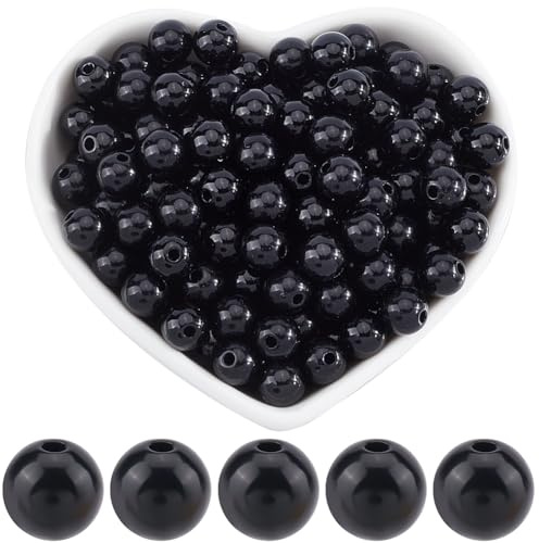 SOFPLATE 500 Stück 8mm Schwarze Acrylperlen Undurchsichtige Runde Perlen Kugel Kleine Glatte Lose Perlen Kaugummi Schmuck Abstandshalterperlen Zur Schmuckherstellung Armbänder Halsketten Ohrringe Zube