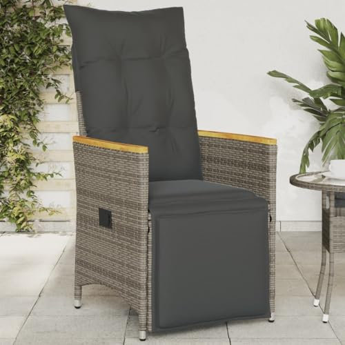 Xichuzi Gartensessel Verstellbar mit Kissen Grau Poly Rattan, Gartenstühle, Gartenmöbel, Balkonstuhl, Garten Stühle, Terrassenstühle, Balkonmöbel - 365665