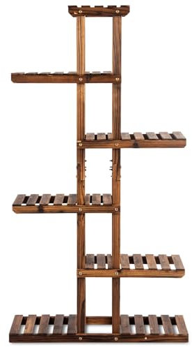 GYMAX Scaffale Porta Piante da Esterno in Legno, Scaffale Portavasi per Fiori Espositore con 6 Livelli, Fioriera Verticale con Struttura Stabile, Portafiori Angolare per Giardino, 75 x 25 x 140 cm