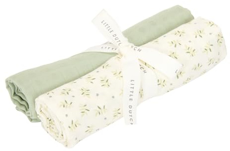 Little Dutch Mulltücher Swaddle Spucktücher Musselin 2er Set (70x70 cm) Baumwolle Blueberry Leaves & Sage grün - Blueberry Leaves