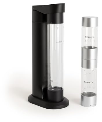 CREATE/SODA MAKER STUDIO/Machine pour faire de l’eau gazeuse 1L noir + bouteille double 500 ml + 350 ml/Ne comprend pas de cylindres de CO₂, bouteille sans BPA