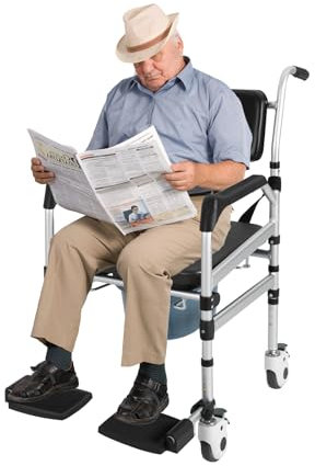 TONFEION Silla de baño con ruedas, silla de inodoro para personas mayores, silla de ducha plegable con ruedas y reposapiés, altura de elevación ajustable, capacidad de 160 kg, para ancianos,