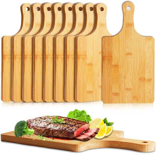 Bgtecho 10 Pcs Wood Cutting Board with Handle,13.8x7 Inch Wood Kitchen Chopping Board,Bamboo Cutting Board Bulk,Serving Board for Cheese,Pizza,Bread,Charcuterie Boards for Wedding Housewarming Gift