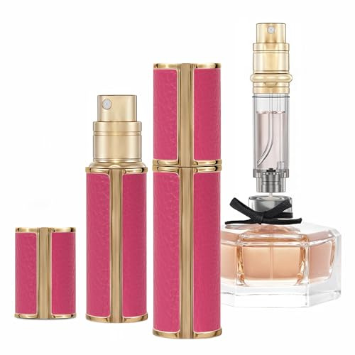 muilsae AG00RP 5ml Perfume Spray Bottle, Leather Refillable Dispenser Bottom Fill Fragrance Scent Container, Portable and Leak-proof Suitable for Traveling & Outgoing (Rose Pink) | Bottom Fill Fragrance Scent Container, Portable and Leak-proof Suitable for Traveling & Outgoing
