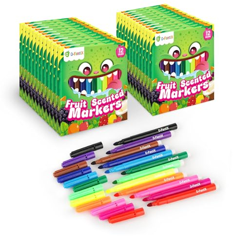 D-FantiX 24 Boxen Filzstifte für Kinder & Kleinkinder | 288-Teiliges Fruchtige Abwaschbare Marker mit runder Spitze, Faserstifte schulbedarf