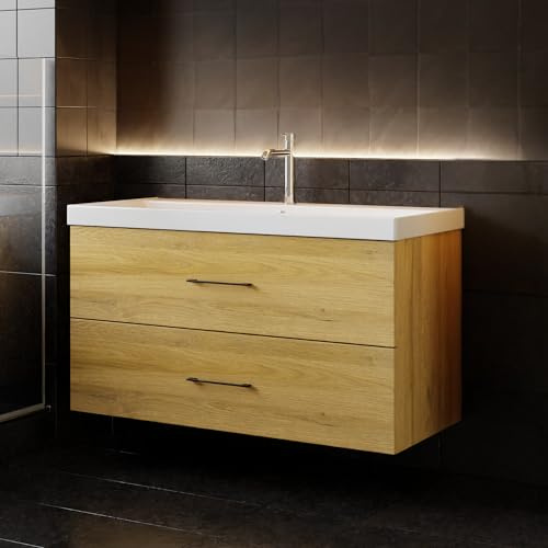 Karen Waschtisch mit Unterschrank Verona | Keramikwaschbecken | Unterschrank | Badmöbel | Aufsatzwaschbecken | Konsolenwaschtisch | Mediterran Stil | Badezimmer | Eiche (Verona 100)