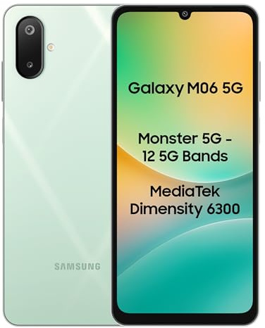 Samsung Galaxy M06 5G Mobile (verde salvia, 4 GB di RAM, 128 GB di archiviazione) | MediaTek Dimensity 6300 | AnTuTu 422K+ | 12 bande 5G | Ricarica rapida 25W | Aggiornamenti del sistema operativo 4
