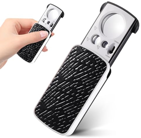 YUWJOOWEE Juwelier Lupe mit LED Licht, 30x, 60x, 90x UV Schwarzlicht | Leselupen, Faltlupe für Münzen, Diamanten, Edelsteine, Schmuck, Briefmarken