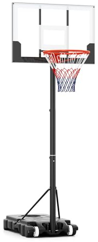COSTWAY Basketball Hoop for Kids, Height Adjustable Basketball Goal System | 100-212cm, Shatterproof PC Backboard, Wheels and Stable Base, Portable Basketball Net for Indoor Outdoor