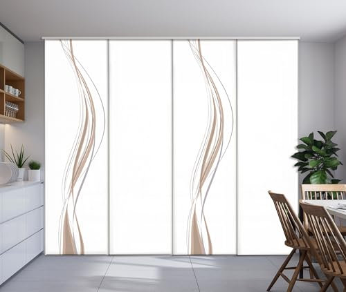 Wellmira Tende a Pannello Scorrevoli Moderne, Design Onde Beige e Grigie, Pannelli Giapponesi