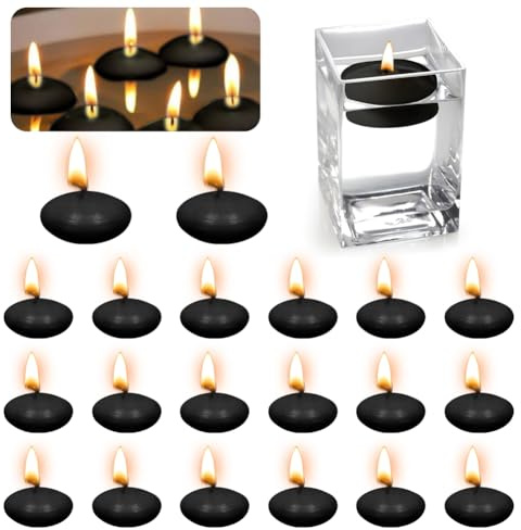 Velas flotantes negras, 20 unidades, velas flotantes, velas flotantes, velas flotantes sin perfumar, velas de té para piscina de boda, baño de San Valentín, decoración navideña