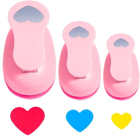 XFSRG Herz Stanzer Set 3 Stück Motivlocher Stanzer mit Verschiedenen Größen Herzausstecher Herzstanzer Stanzer Kinder für Basteln Scrapbooking, Grußkarten (25mm 15mm 10mm)