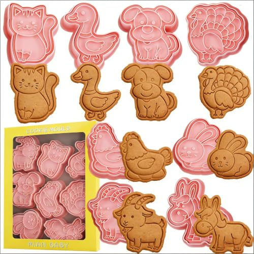 Juego de 8 cortadores de galletas de plástico con diseño de animales | Para galletas, fondant, masa, sándwiches y proyectos de repostería