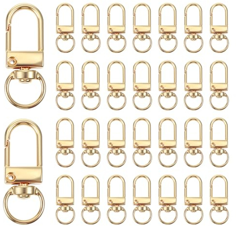 Ouligay 50 mini mosquetones giratorios dorados mosquetones con articulación giratoria de metal, cierres de mosquetón giratorios de 360°, color dorado pequeño para manualidades, bolsos, llaveros