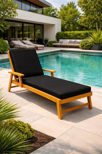 Cuscini in schiuma impermeabili per sdraio da giardino, sfoderabili, per sedie reclinabili, per interni, esterni, patio, cortile, spiaggia (nero)