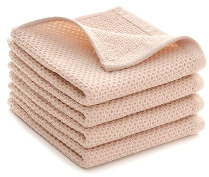 LikGuest Cotton Cleaning Cloths Soft Dish Towels Beige 30x30cm 4 PCS | Highly absorbent cotton fabric, quick drying reusable design for kitchen cleaning, dishes and household tasks
