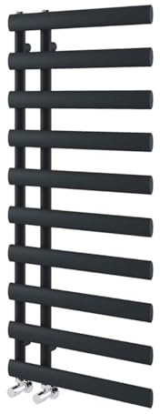 Go Bathrooms Towel Radiator 1610x500mm Matt Black Rail | Vertical designer bathroom towel radiator for central heating. Features a modern matte black heated rail design.