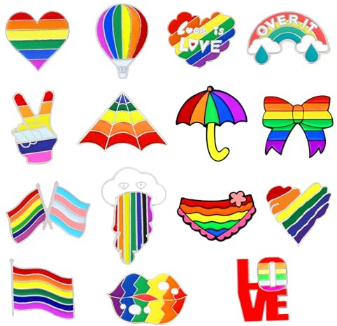 Regenbogen Flagge Brosche Set 15 Stück Regenbogen Pins Emaille Pins, Parade Accessoires für Regenbogen Party, Pride Month & Solidarität