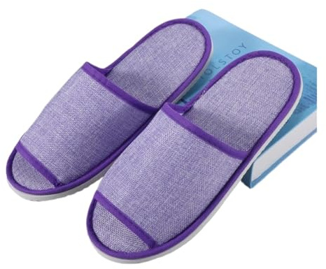 HKYBCF Tygtofflor 1 par resor spa hotell halkfria tofflor män kvinnor bomull linne flip flop skor full/halv inklusive gästsko, Lila halvpack, En storlek