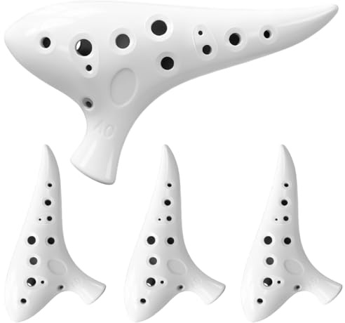 Ocarina 12 Hole White Pottery in Alto C for Beginner (White 4 Pack)
