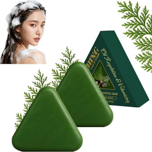 Cypress Leaf Hair Soap Nature Triangle Shampoo Bar, Triángulo Verde Champú Jabón, Limpieza Suave, Calma y Fortalece el Cabello, Jabón Sólido Vegetal para Mujeres y Hombres, Reduce el Encrespamiento (2