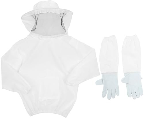 Alasum Combinaison Apiculture Blanche avec Chapeau et Manches Longues Vêtement de Protection Respirant et Résistant pour Apiculteurs Costume Anti-piqûres pour Isolation Apiculteur