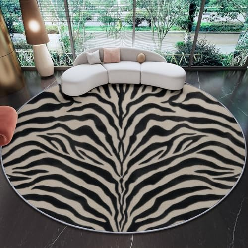 Waschbarer Runder Teppich 160 cm,Minimalistischer Stil Abstrakt Linien Design in Erdtöne - Rutschfester Kinderteppich für Babyzimmer Mädchenzimmer & Schlafzimmer