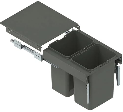 FurniFit Einbau Mülleimer für 45 cm Küchenschrank 2-fach Abfallsystem 2 x 15L Vollauszug Soft Close Frontmontage Metall Mülltrennung mit Ablage 41,4 x 48 x 32 cm