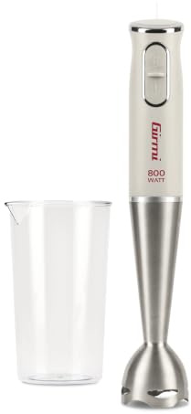 Girmi MX41 Frullatore ad Immersione Fru-steel+, Motore DC, 800W, 2 Velocità, Lame INOX, Fusto Smontabile INOX 19 cm, Impugnatura Ergonomica, Bicchiere Incluso, Facile da Pulire