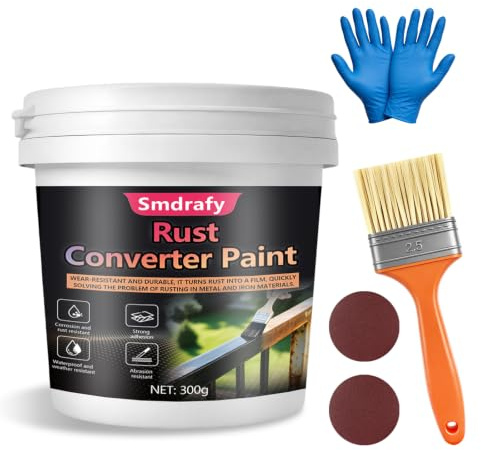 300ml 2 in 1 Convertisseur de Rouille, Dissolvant de Rouille, Peinture Noir | Résistant aux Intempéries, Effet Anti-Rouille Traitement Inhibiteur de Rouille pour moto, Portails et Surfaces Métalliques