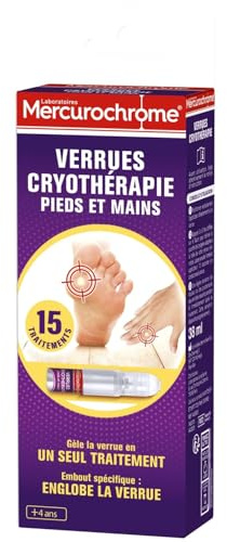 MERCUROCHROME Traitement Verrues Cryothérapie Mains et Pieds 38mL — Dispositif Médical 15 Applications - Lot de 2