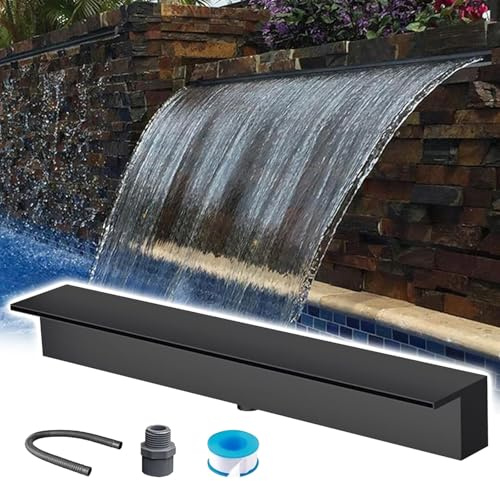 102 cm bräddavlopp i rostfritt stål för trädgårdsdamm och pool - fontän för utomhusbruk - svart finish, perfekt för hushåll och kommersiellt bruk, stora/små storlekar