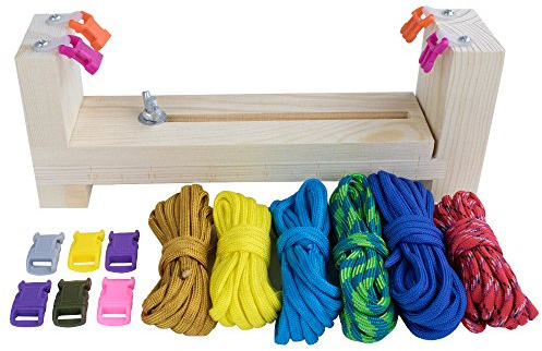 Paracord Planet Adjustable Length Paracord Jig Bracelet Maker – Wooden Frame Jig – Paracord Braiding and Weaving DIY Craft Tool Kit – 550 Paracord & Buckles Included