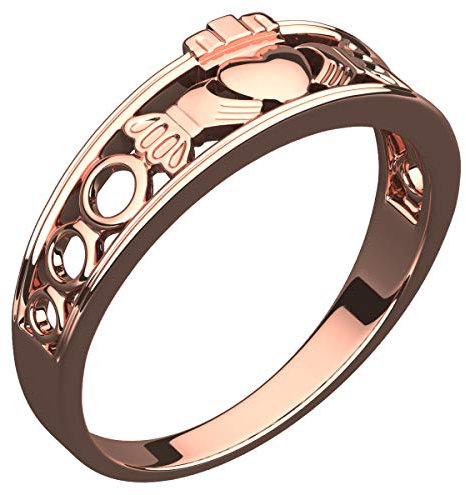 GWG Jewellery 18K Roségold vergoldetes Claddagh Ring Halbdeckendes Design – 8 in Geschenkbox für Frauen