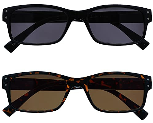 OPULIZE Occhiali Da Lettura 2 Pacco Uomo Grande Nero Marrone Tartaruga Lettori Sole UV400 Cerniere Molla SS11-12 +3,50