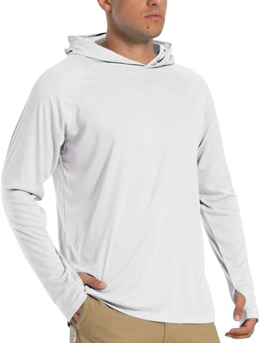 TACVASEN Felpa Uomo con Cappuccio Maglia Anti UV Protezione Solare 50 Estiva T Shirt Maniche Lunghe Maglietta Bianca Uomo Pesca Mare, Bianco, XL