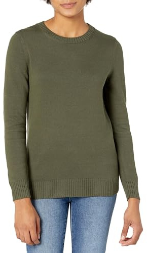 Amazon Essentials Women's Lightweight Soft Crewneck Sweater, 100% Cotton, Plus Size Available, Olive, X-Large