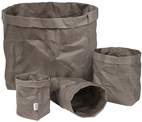 ONVAYA® Aufbewahrungskorb Gold/grau | Krempelbox | Dekobox | Geschenkbox | Lederoptik | vegan | waschbar | Brotkorb | Badaufbewahrung (Grau Set | M-XXL)