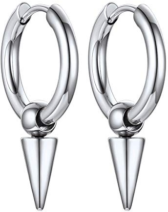 FOCALOOK Boucle d'Oreille Homme Créole Petite Anneau Oreille Huggies avec Pendante Pointue Acier Inoxydable Bijou Cool Bijoux Boucles d'Oreilles pour Hommes Noël