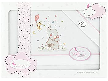 Danielstore Sabanas Capazo Carro Sabanas Bebe Moisés Bebé Algodón 100% 40x80 cm Fabricado en España Incluye Sabana Bajera, Encimera y Funda de Almohada (Elefante Rosa)