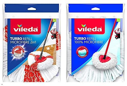 Vileda Turbo 2in1 Fiocco Ricambio per Sistema Lavapavimenti Turbo, Easy Wring & Clean, Microfibra 100% & Easy Wring&Clean Fiocco Ricambio, per Sistema Pavimenti Turbo Classic, in Microfibra