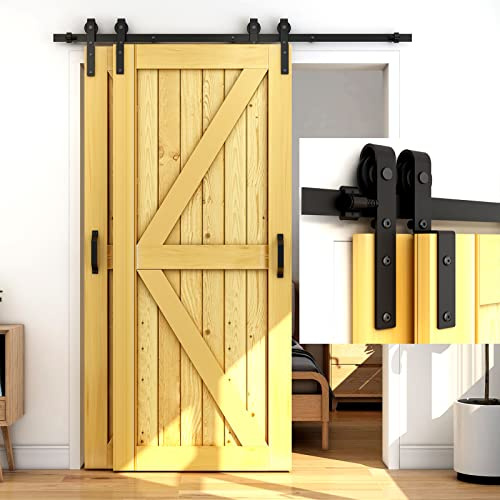CCJH 4FT/122cm Schiebetürsystem Laufschiene Schiebetürbeschlag für Bypass 2 Holzschiebetür Zubehör Barn Door Hardware Kit Schwarz