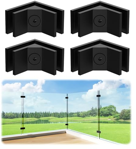 LukLoy Geländer Glas auf Glas Klemme, Schwarz Edelstahl 304 Halterung für Glas Balustrade Geländer Pool Zaun (4, 90 Grad)