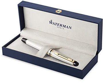 Waterman Expert Luxury Fountain Pen - Ivory Lacquer with 23K Gold Trim - 18K Solid Gold Medium Nib - Gift Boxed