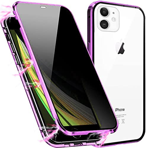 MIMGOAL Hülle für iPhone 11 Anti Spy Magnetisch Violett | Sichtschutz Bis 35 Grad, Gehärtetes Glas Vorne Und Hinten, Magnetischer Metallrahmen, Integrierter Kameraschutz