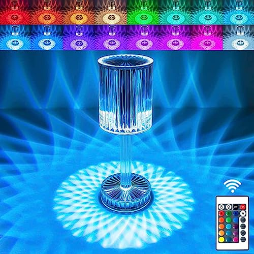 Ausolee LED Tischlampe aus Kristall, Kristall Diamant Nachttischlampe Touch und Dimmbar [16 Farben & 4 Modi ] Mit Fernbedienung, RGB Farbwechsel Nachtlicht für Schlafzimmer Restaurant, Wohnzimme
