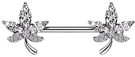 beyoutifulthings Brustwarzen-piercing Gold Silber Ahorn-Blatt Zirkonia Clear Brust-piercing Nippel-piercing Chirurgenstahl Stab 12-mm