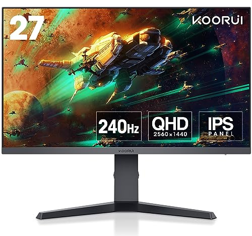 KOORUI Gaming Monitor 27 Pulgadas - Pantalla WQHD PC, 240Hz, 1ms, Adaptive Sync, Compatibilidad Gsync, (2560x1440, HDMI, DisplayPort, HDR 400) Negro/Rojo