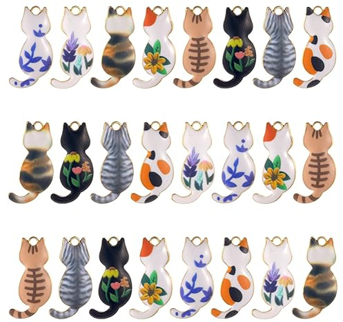 SUNNYCLUE 1 Box 30 Stück Katzen Charms Große Haustier Pendants Kitty Charm Schwarze Katze Kätzchen Tier Emaille Cartoon Niedliches Mini Haustier Legierungs Pendant Für Die Schmuckherstellung Charme