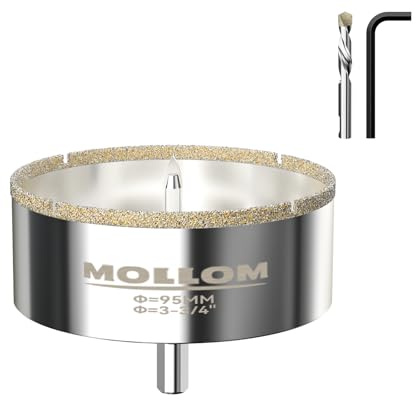 MOLLOM (95mm | 3-3/4) Scie Cloche Diamantée avec 2 Mèches Pilotes Amovibles pour une Coupe Lisse sur les Carreaux en Porcelaine, Verre, Céramique, Marbre, Fibre de Verre, etc